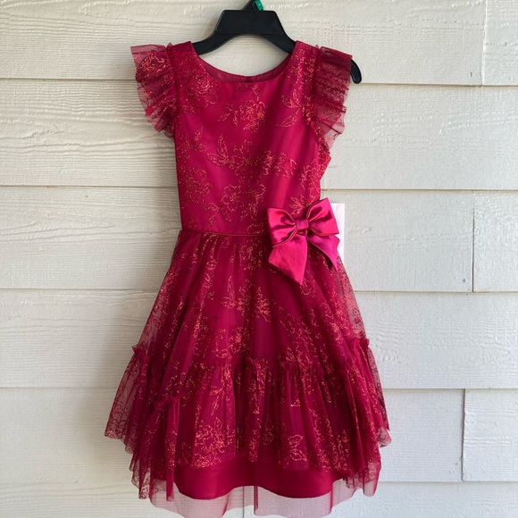 Glittery Jona Michelle Kids Red Dress - Picture 1 of 12